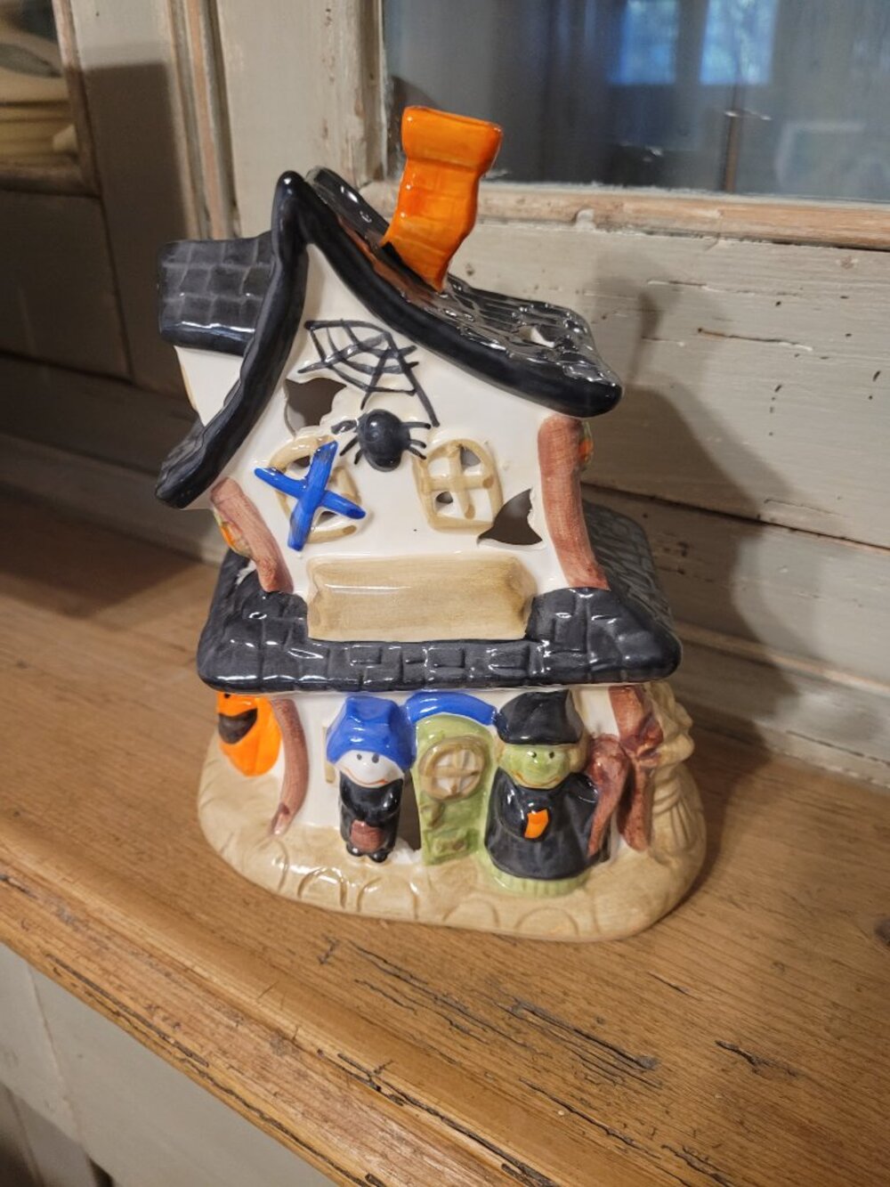 Halloween House Ceramic Candle Holder Witches, Bats Pumpkin